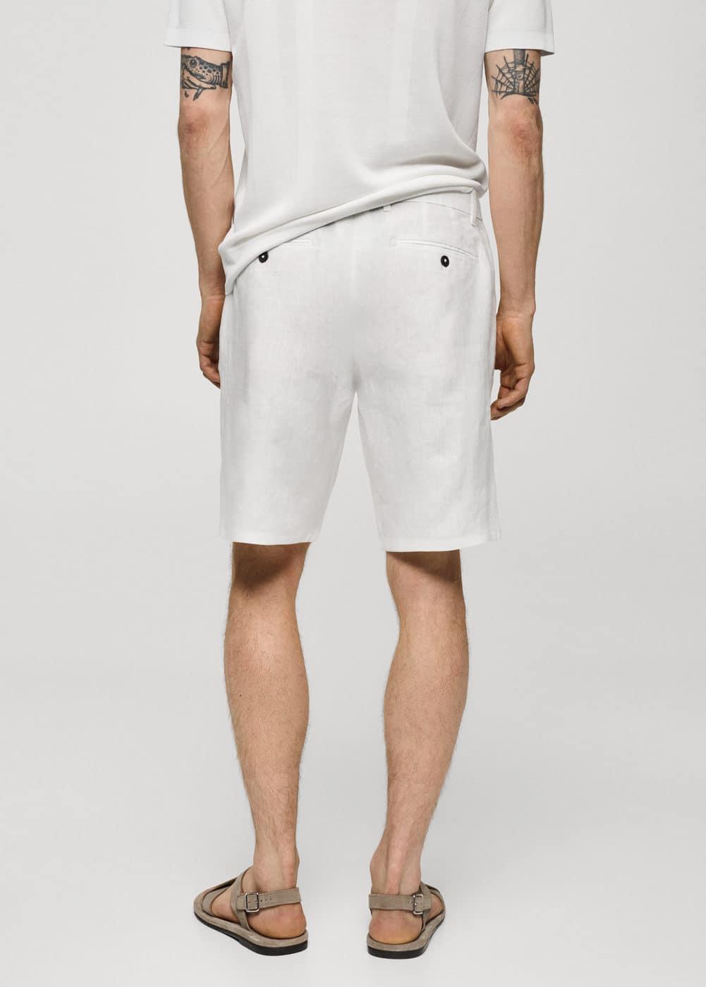 MANGO MAN - Slim fit 100% linen Bermuda shorts whiteMen Product Image