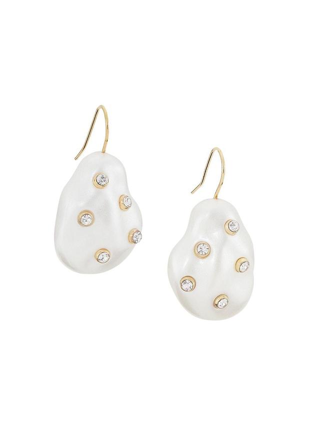 White Pearl and Crystal Dots Fishhook Drop Earrings Product Image