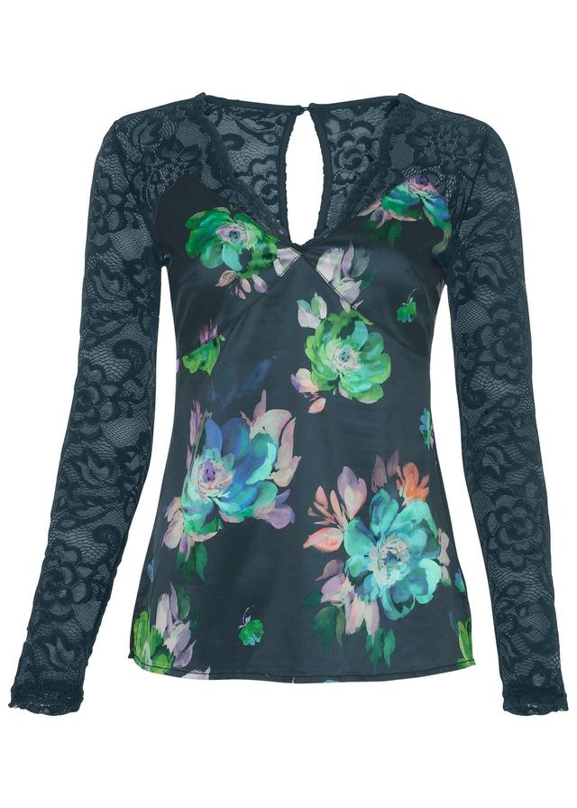 Lace Sleeve Printed Top - Midnight Garden Product Image