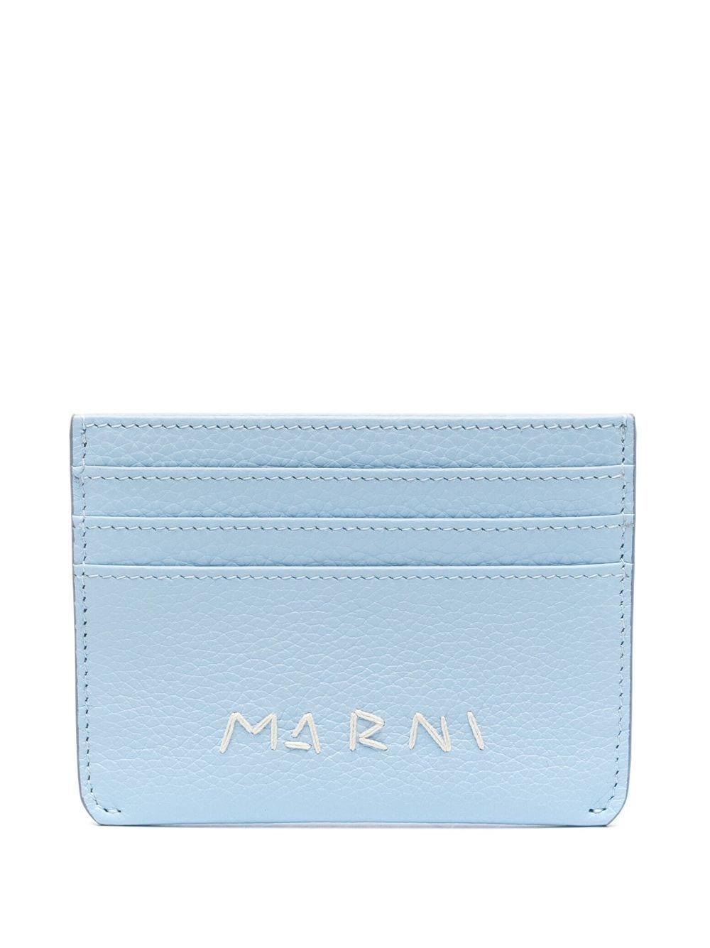 Logo-embroidered Leather Card Holder In Blue Product Image