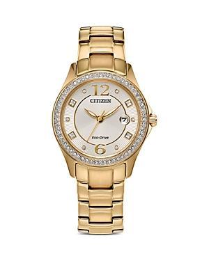 Citizen Womens Crystal Three Hand Champagne Gold Stainless Steel Bracelet Watch Product Image