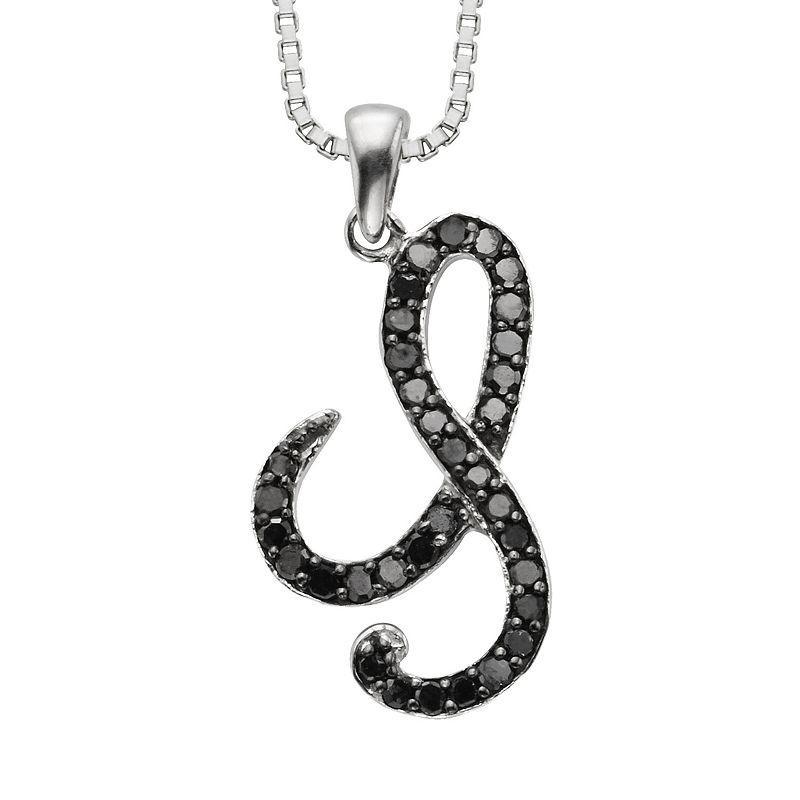 Jewelexcess Sterling Silver 1/4-ct. T.W. Black Diamond Initial Pendant, Womens Product Image