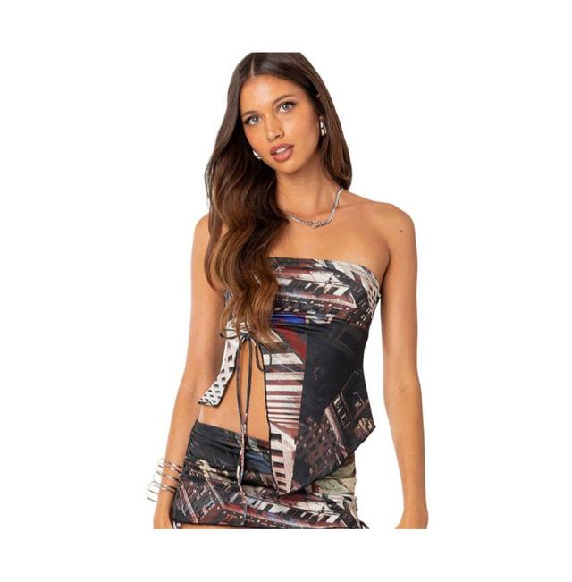 Womens City Life Asymmetric Printed Tube Top Product Image