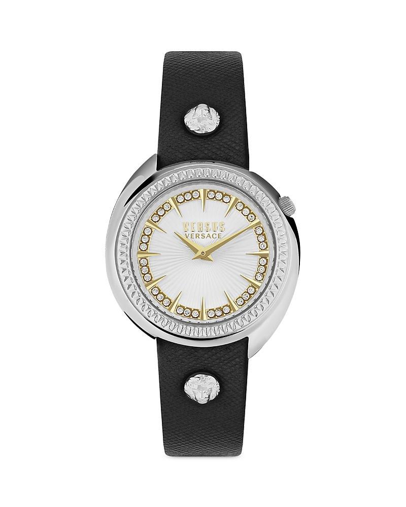 Versus Versace Womens Tortona Crystal 2 Hand Quartz Black Genuine Leather Watch, 38mm Product Image