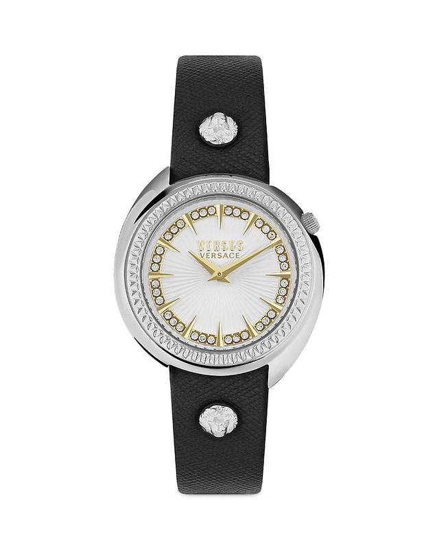 Versus Versace Womens Tortona Crystal 2 Hand Quartz Black Genuine Leather Watch, 38mm Product Image