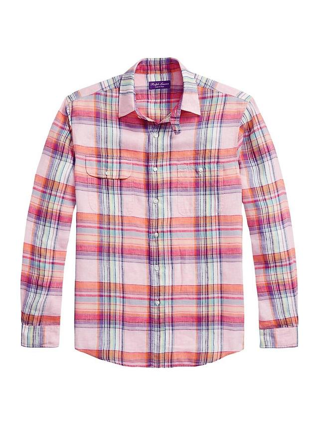 Mens Cassis Plaid Linen Button-Down Shirt Product Image