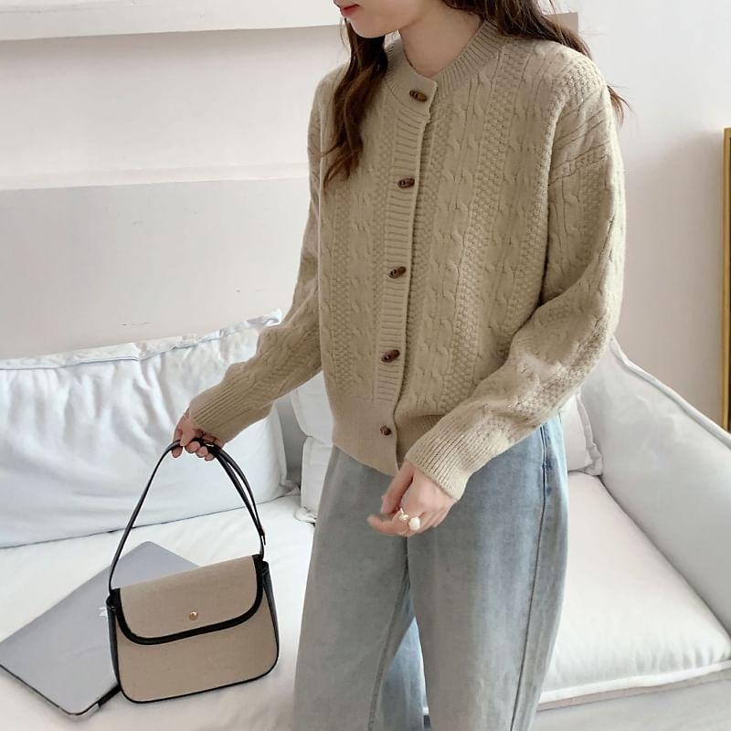 Crewneck Toggle Plain Cardigan Product Image