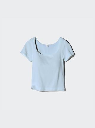 Womens Ribbed Square Neck Cropped Bra Top Blue Medium UNIQLO US Product Image