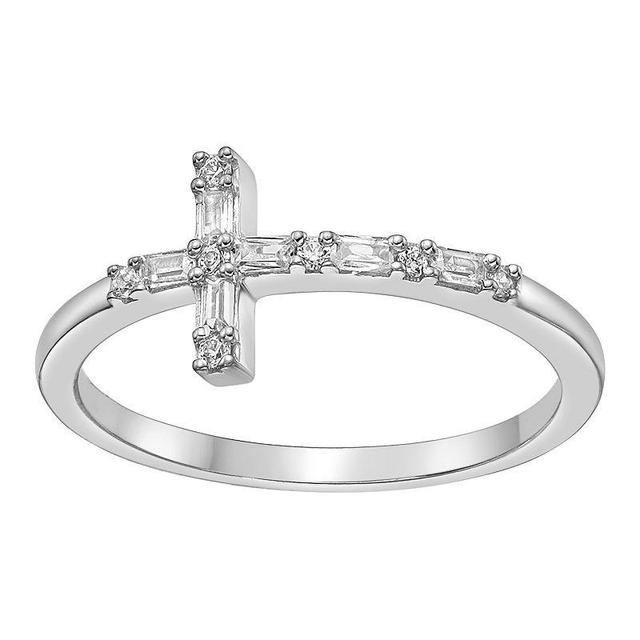 Gemminded Sterling Silver 1/8 Carat T.W. Diamond Sideways Cross Ring, Womens White Product Image