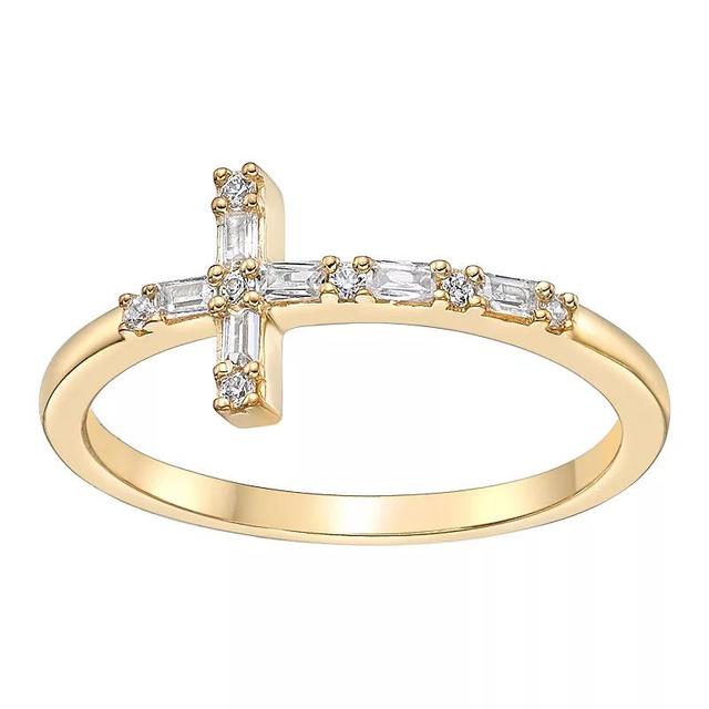 Gemminded Sterling Silver 1/8 Carat T.W. Diamond Sideways Cross Ring, Womens Gold Tone Product Image