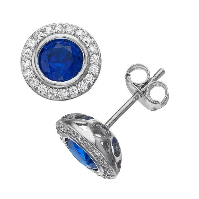 Rosabella Sterling Silver Blue & White Cubic Zirconia Halo Stud Earrings, Womens Product Image