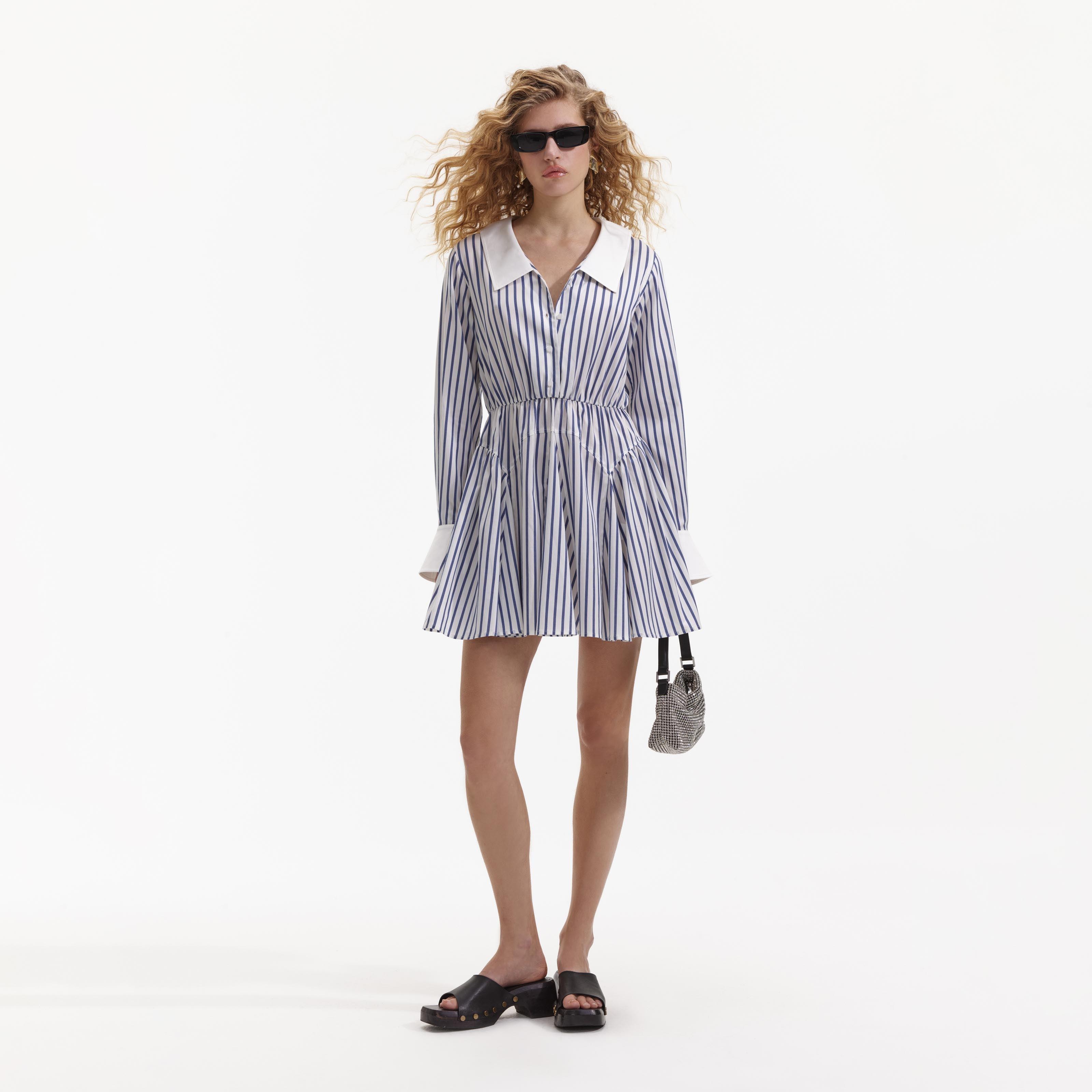 Blue Stripe Cotton Mini Dress Product Image