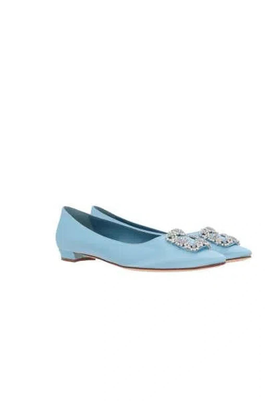 MANOLO BLAHNIK Hangisimu Satin Flat In Blue Product Image