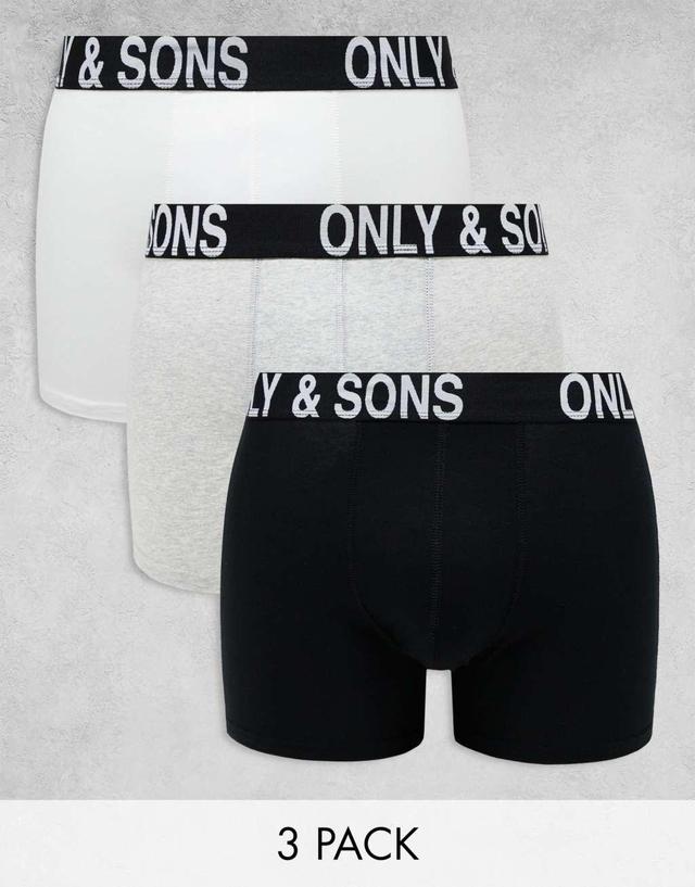 ONLY & SONS 3 pack briefs in black gray & white Product Image