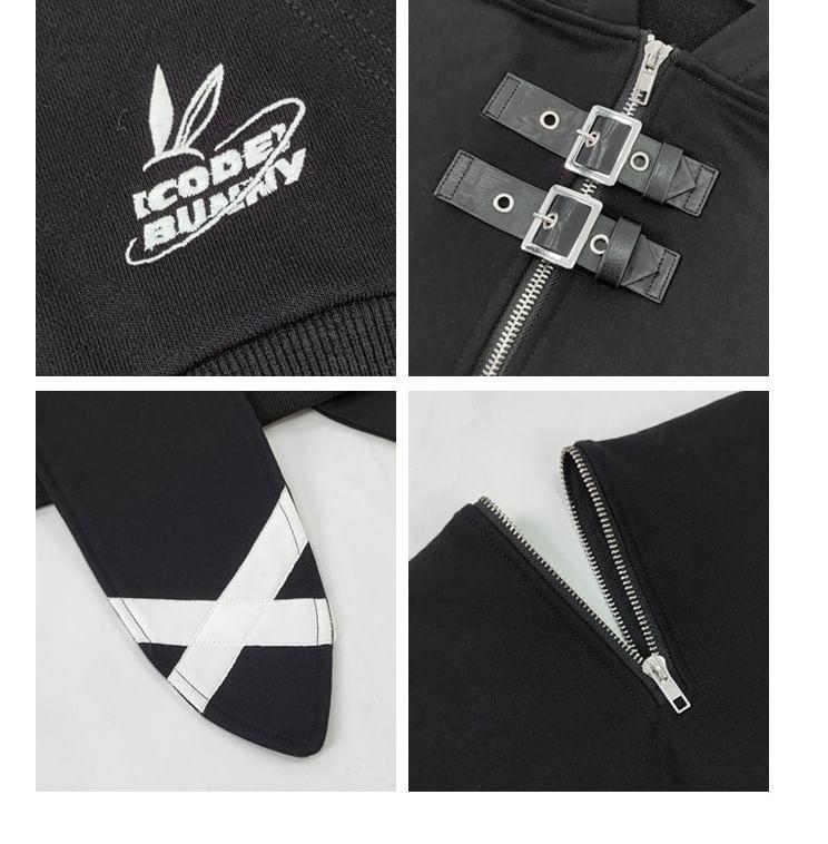 Rabbit Ear Accent Buckled Zip-Up Hoodie Product Image