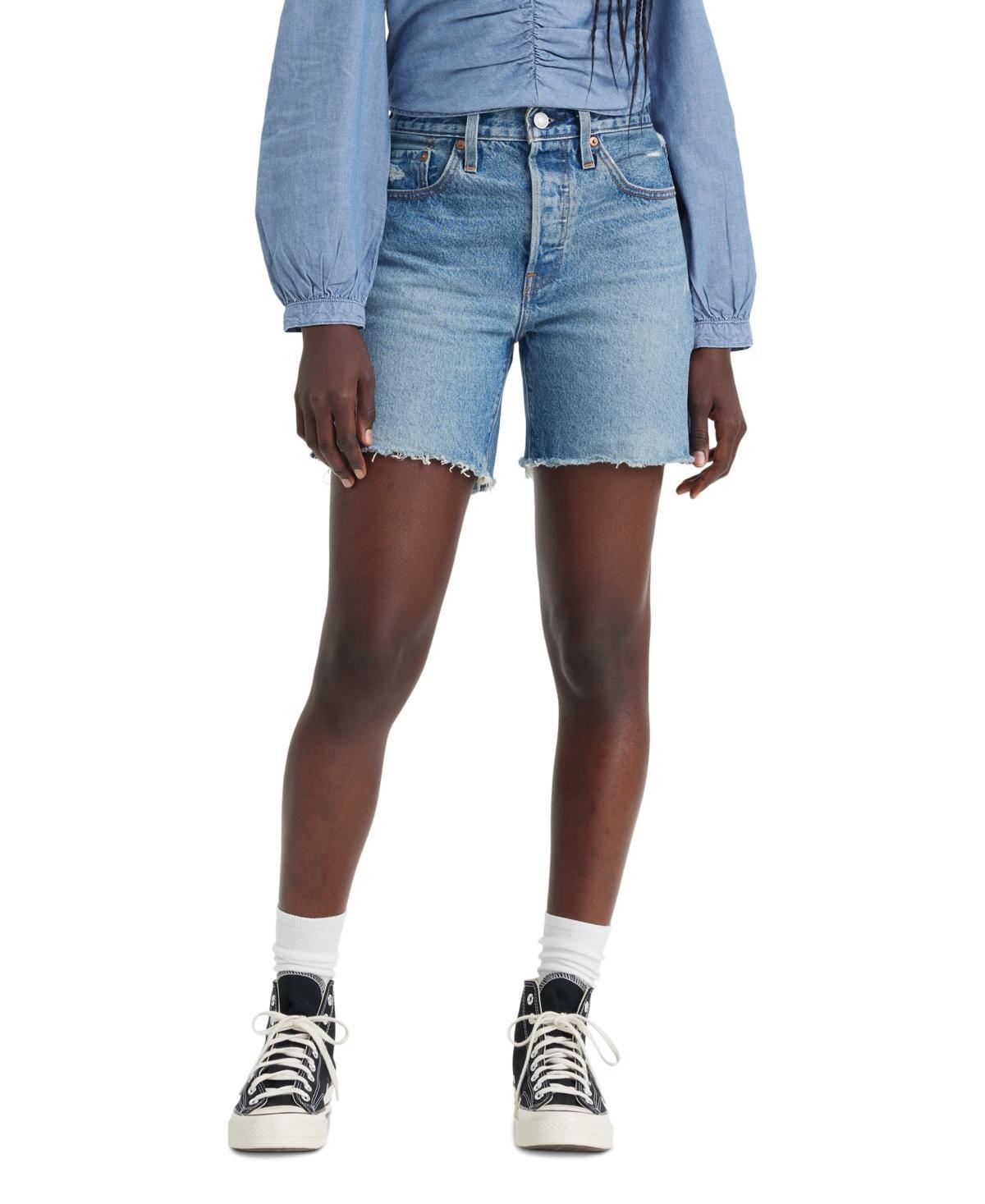 Levis 501 Button Fly Mid Thigh Distressed Denim Shorts Product Image