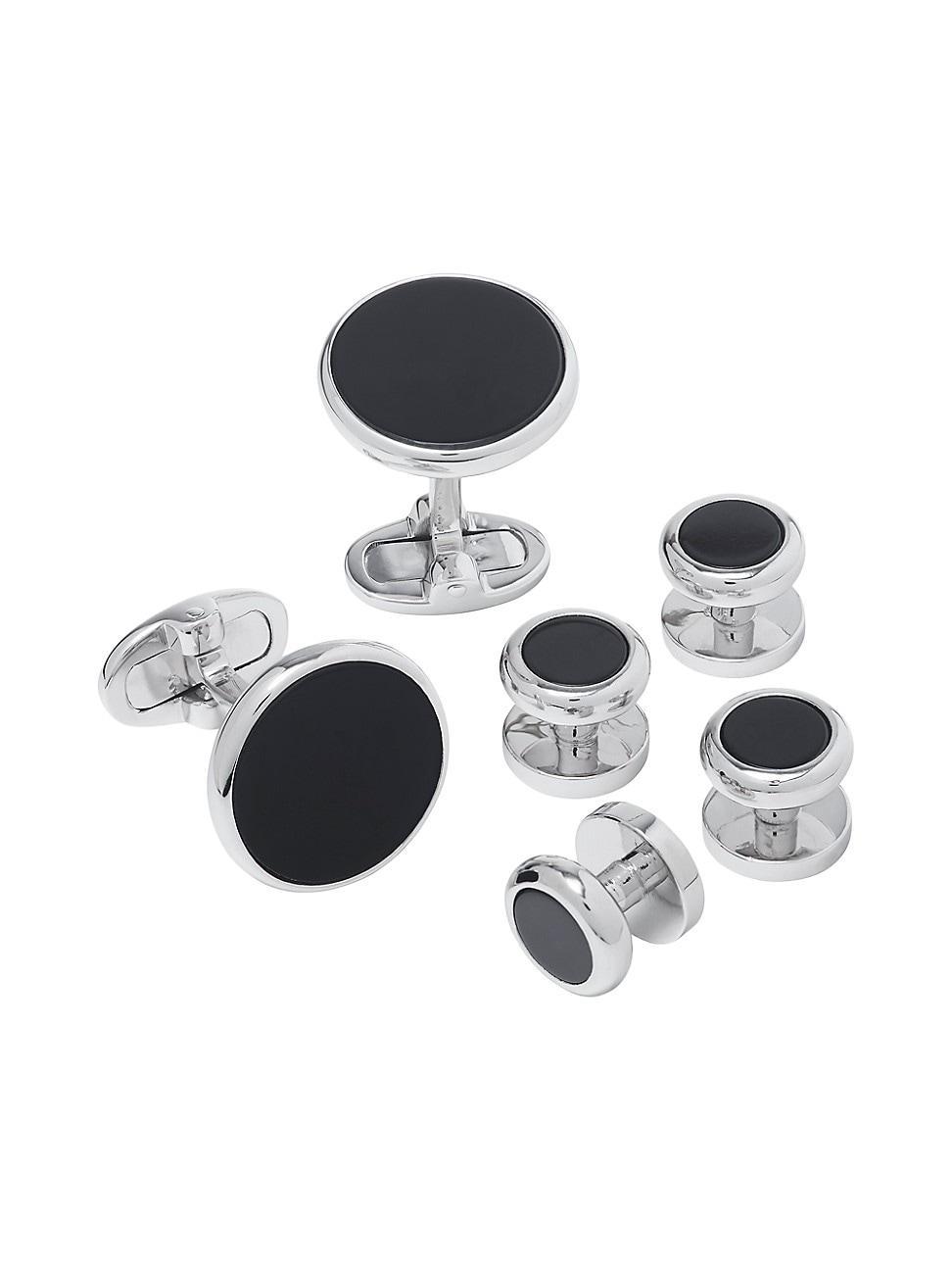 Mens Sterling Silver & Onyx Cufflinks Set Product Image