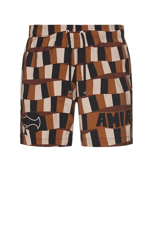 Amiri Checkered Snake Swim Trunks Brown. (also in M). Product Image