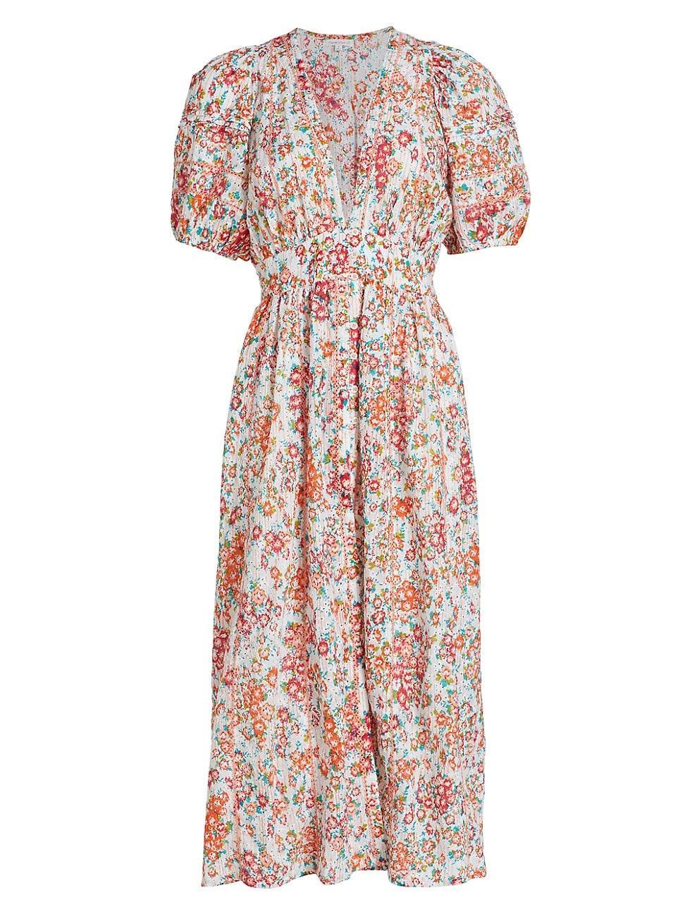 Womens Reine Floral Puff-Sleeve Midi-Dress product image