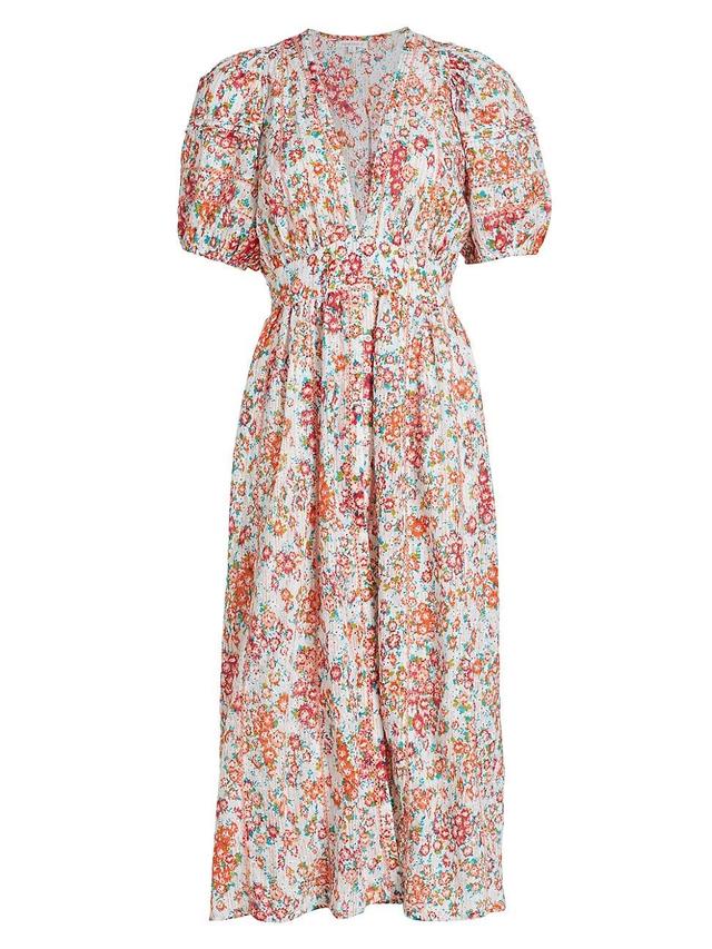 Womens Reine Floral Puff-Sleeve Midi-Dress Product Image