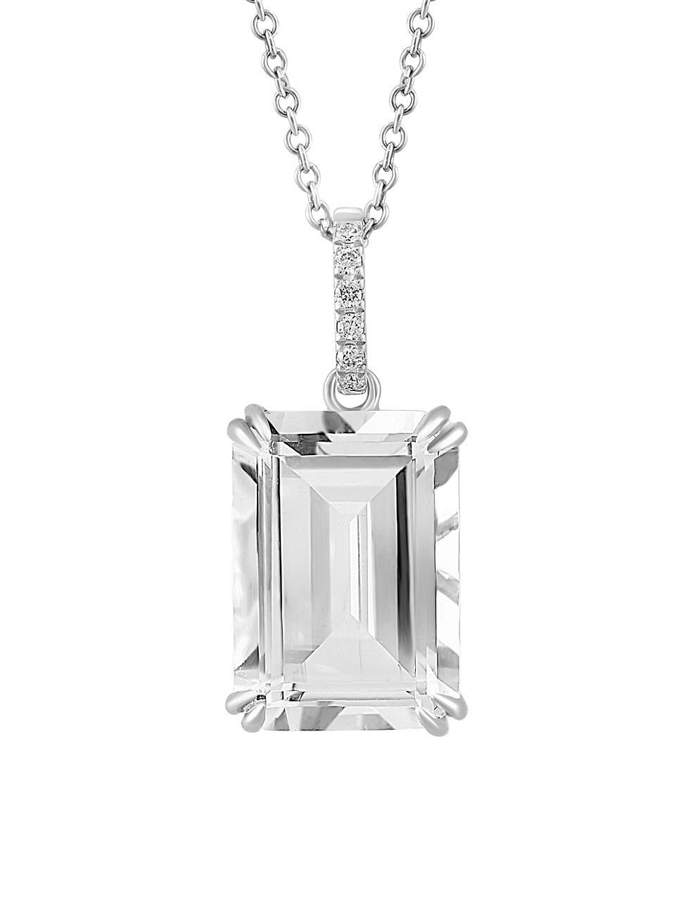 Womens 14K White Gold, White Topaz & 0.04 TCW Diamond Pendant Necklace Product Image