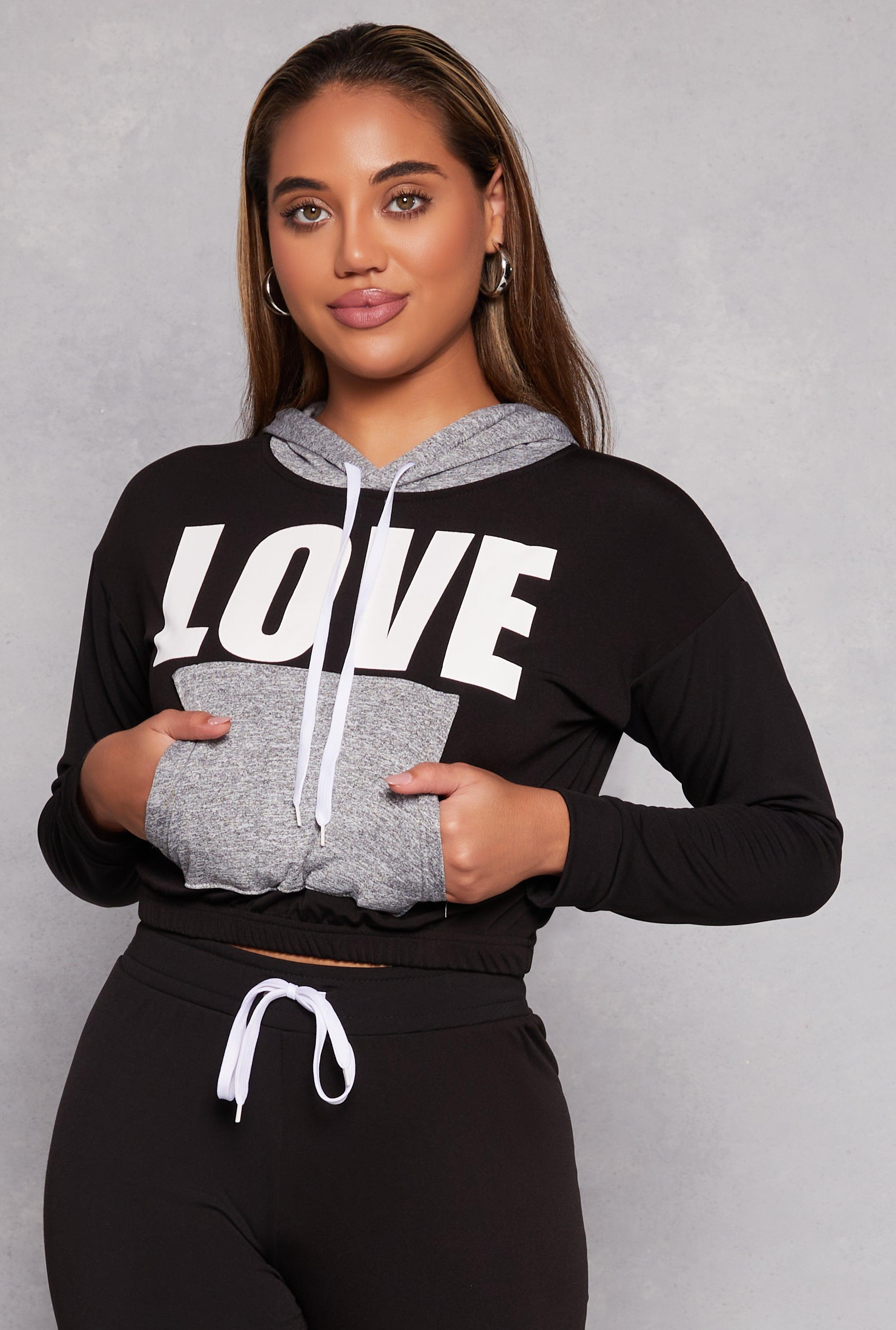 Womens Love Graphic Color Block Pullover Hoodie Product Image