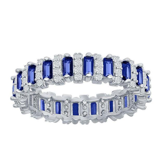 Sterling Silver Blue & White Cubic Zirconia Baguette Ring, Womens Multicolor Product Image