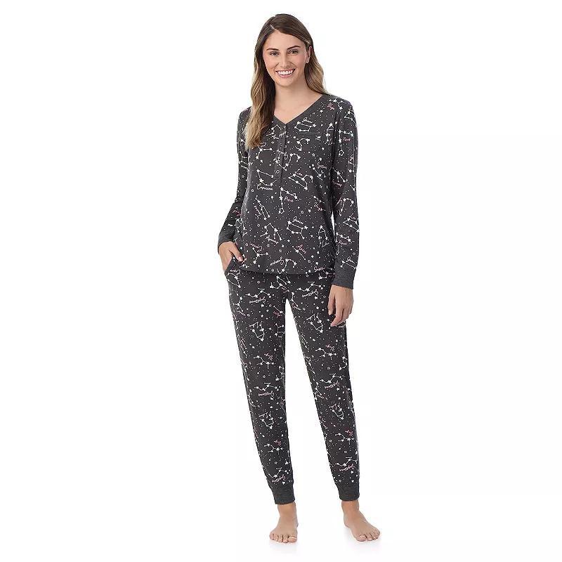 Womens Cuddl Duds Cozy Long Sleeve Henley Pajama Top & Pajama Bottoms Set Product Image