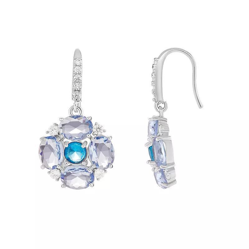 Emberly Glass Stone Flower Drop Earrings, Womens, Silver Tone Aqua Product Image