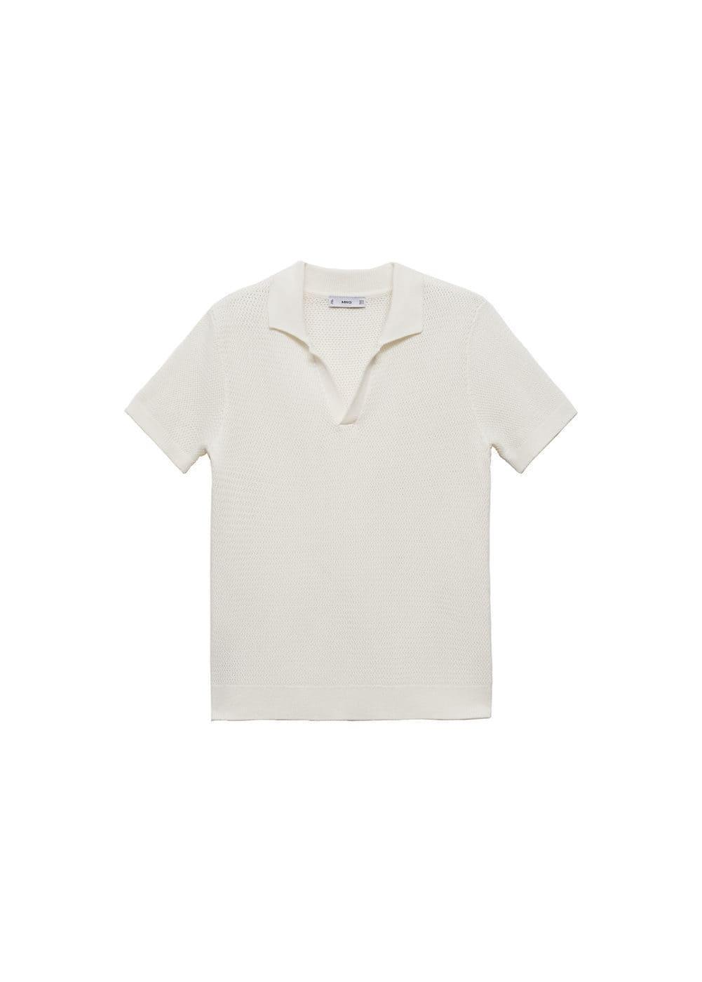 Mango Mens Openwork Cotton Knitted Polo Shirt Product Image