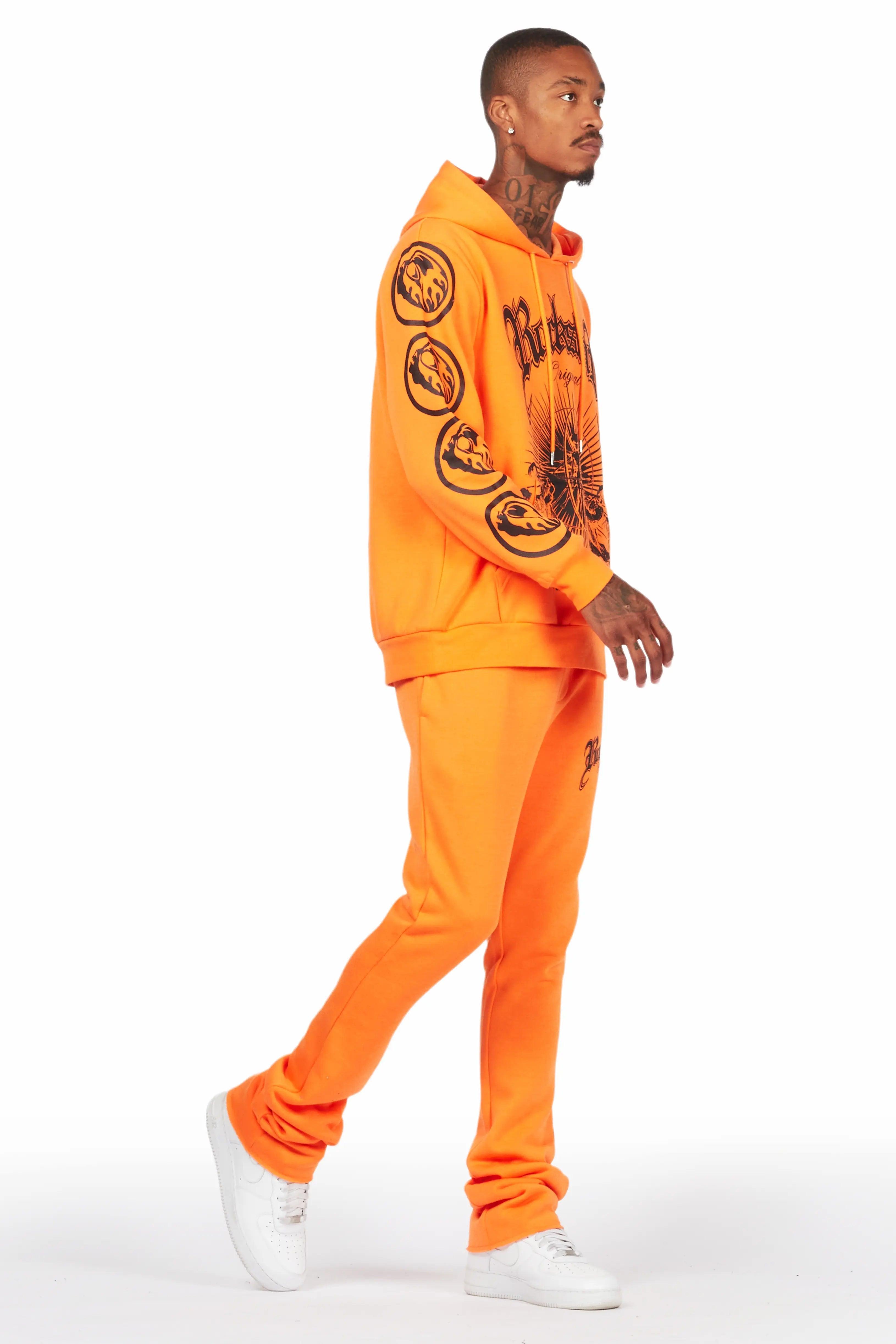 Yarden Orange Graphic Hoodie/Stacked Flare Pant Track Set Male Product Image