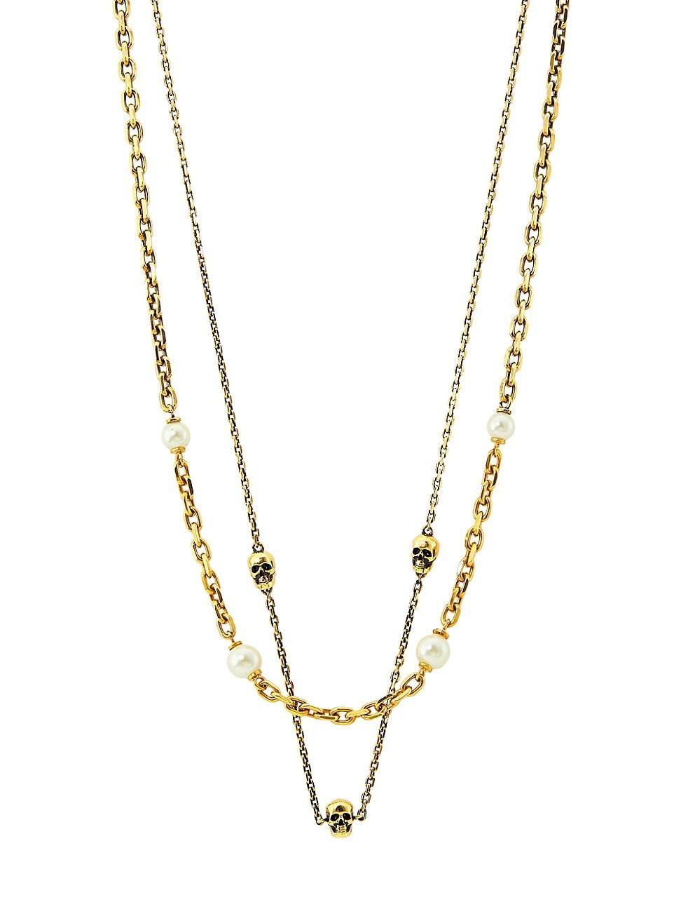 Womens Skull & Faux Pearl Goldtone Necklace Product Image