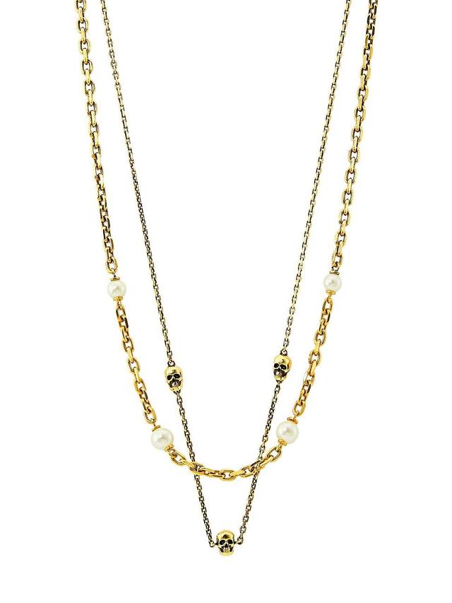 Womens Skull & Faux Pearl Goldtone Necklace Product Image