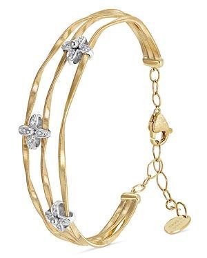 Marco Bicego 18K White & Yellow Gold Marrakech Onde Diamond Flower Triple Row Bangle Bracelet Product Image