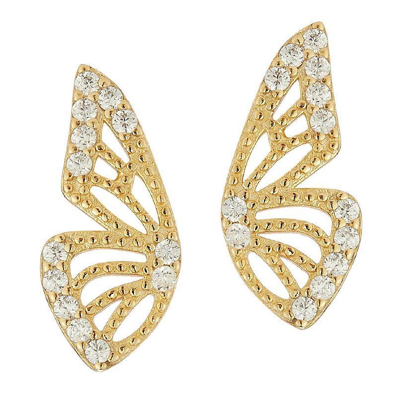 Sunkissed Sterling Cubic Zirconia Butterfly Wing Stud Earrings, Womens, Gold Product Image