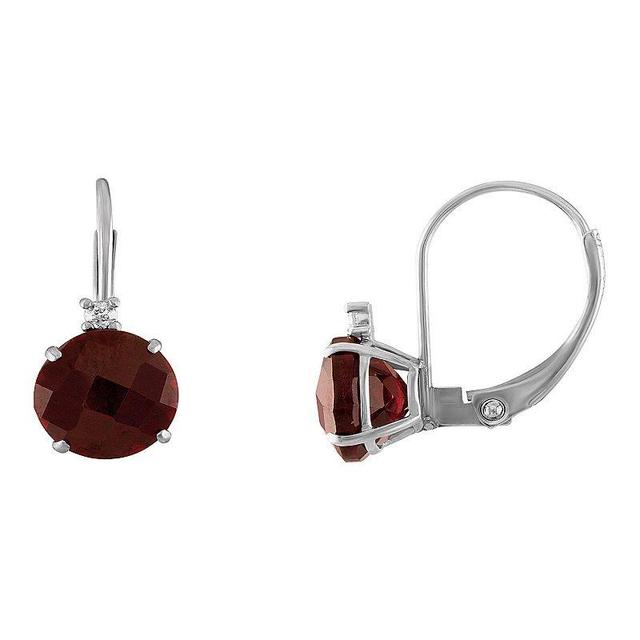 Tiara 10k White Gold Garnet & Diamond Accent Leverback Earrings, Womens Product Image