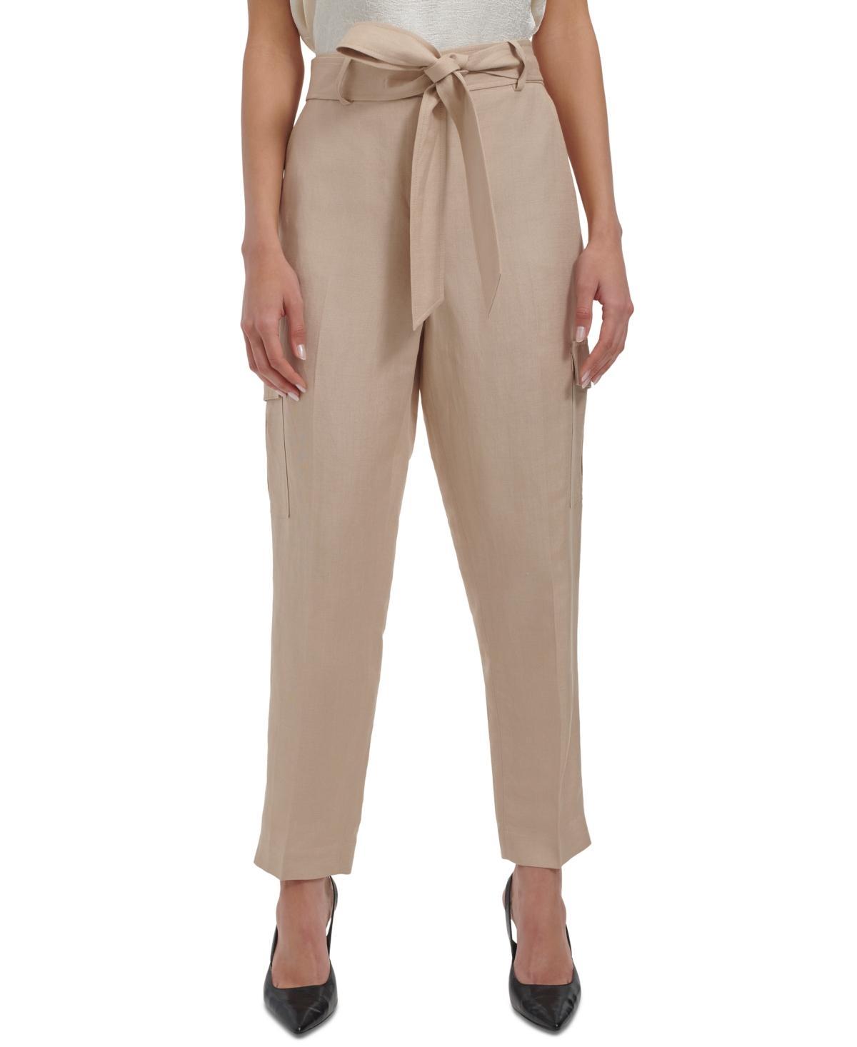 Calvin Klein Womens Linen-Blend Tie Waist Pants Product Image