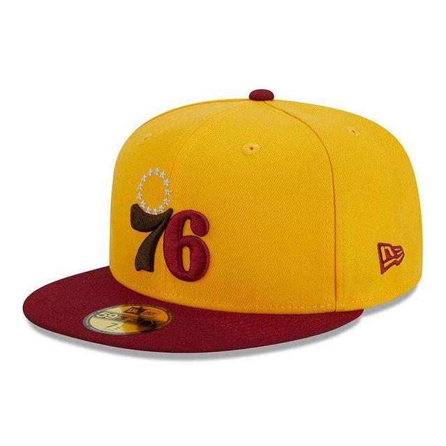 Mens New Era Yellow/Red Philadelphia 76ers Fall Leaves 2-Tone 59FIFTY Fitted Hat Product Image