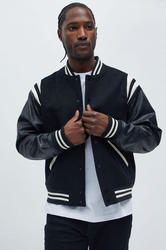 Shoulder Varsity Jacket - Black/combo Product Image