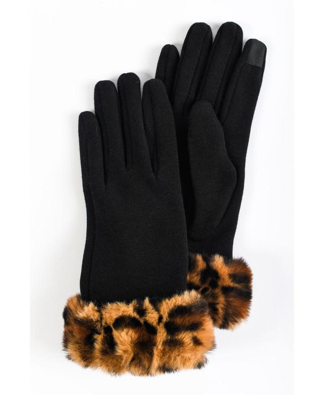 Womens Faux Fur Leopard Cuff Jersey Touchscreen Glove Product Image