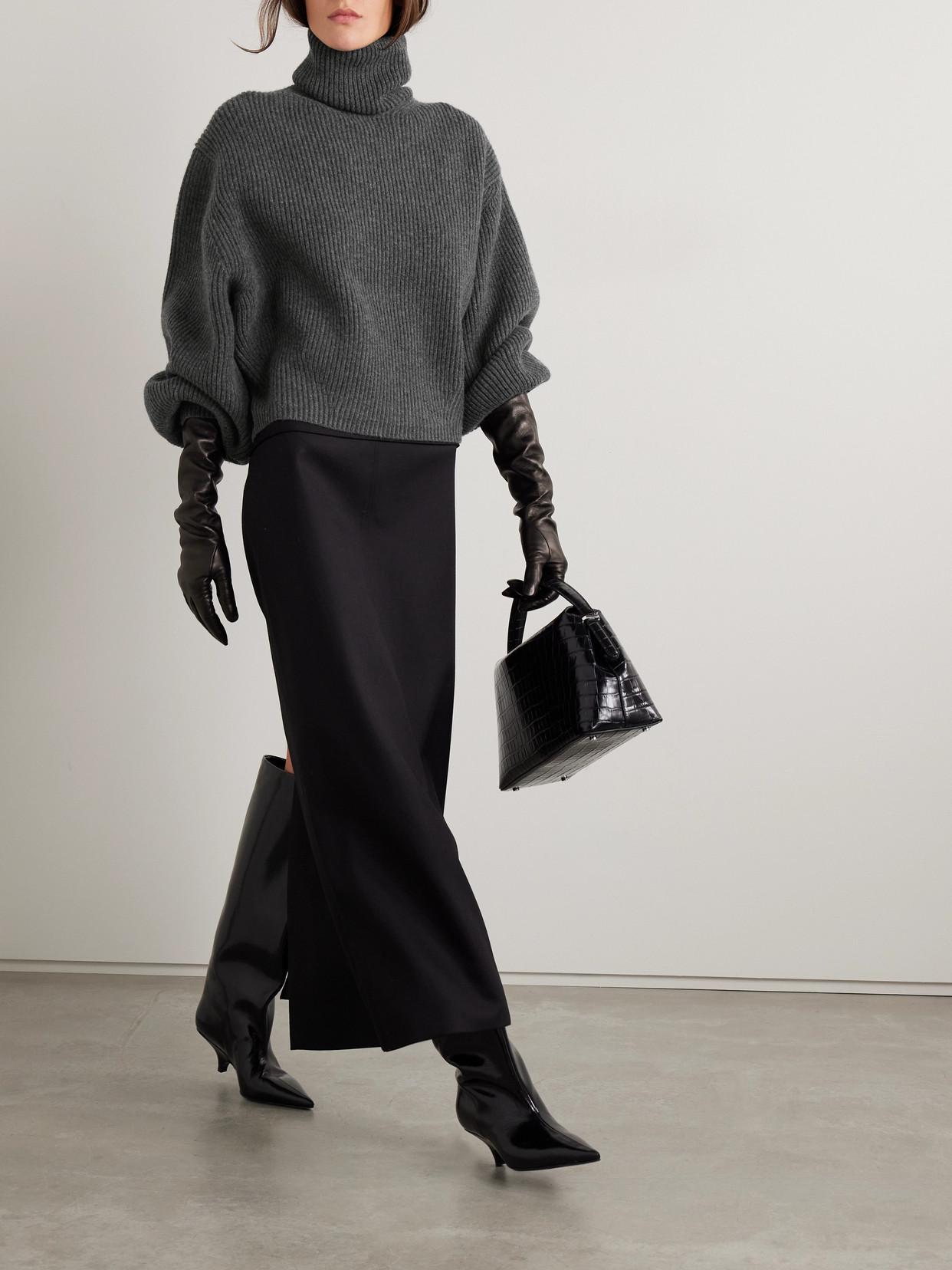 Ribbed Turtleneck In Grey Product Image