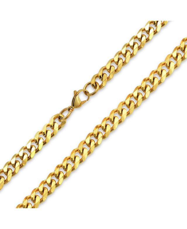 Bling Jewelry Heavy Duty Biker Jewelry Men Solid Curb Link Chain Necklace Gold Tone Stainless Steel10MM Product Image