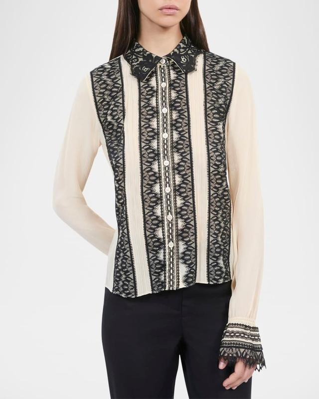 Long-Sleeve Silk Lace Shirt Product Image