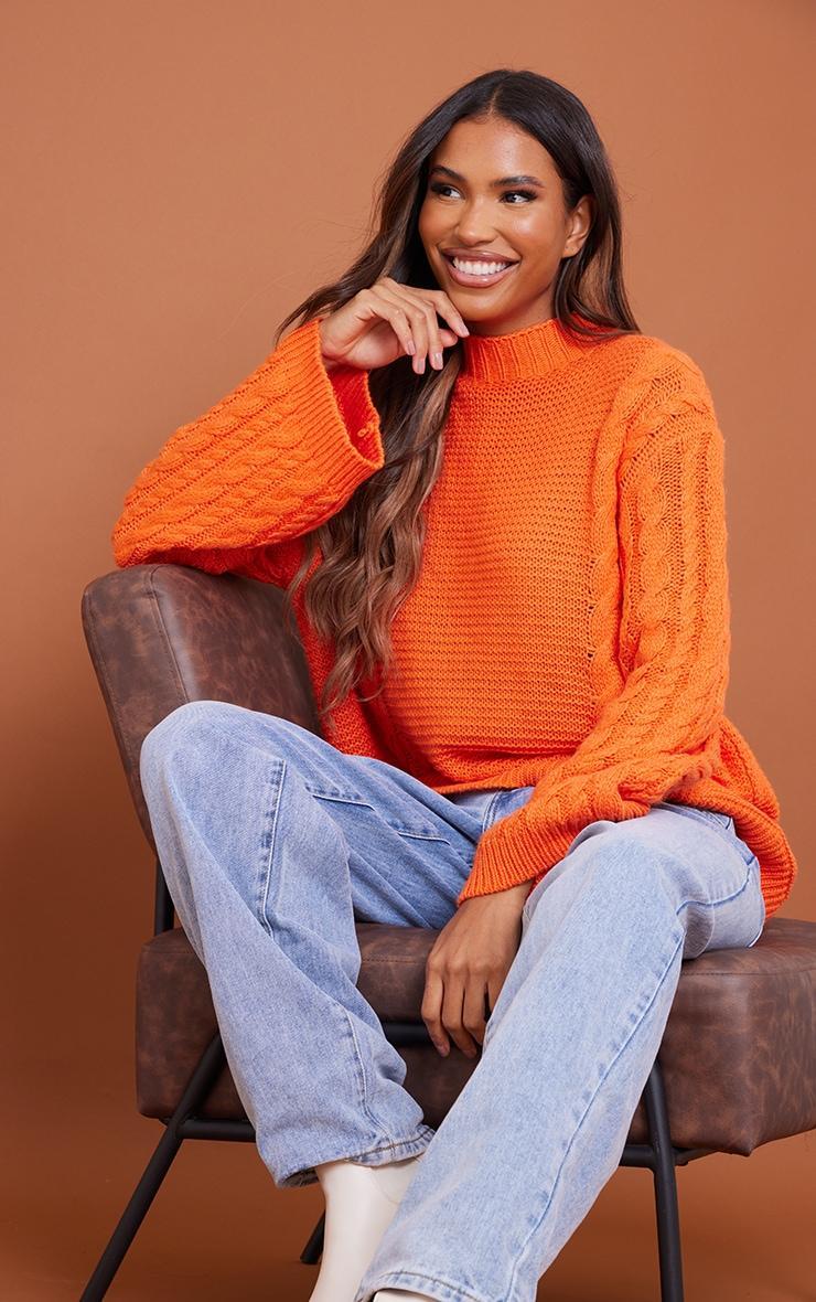 Orange Extreme Sleeve Cable Knit Oversized Sweater product image