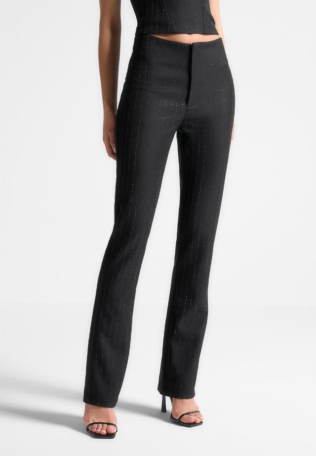 Rhinestone Tailored Straight Leg Trousers - Black Female Product Image