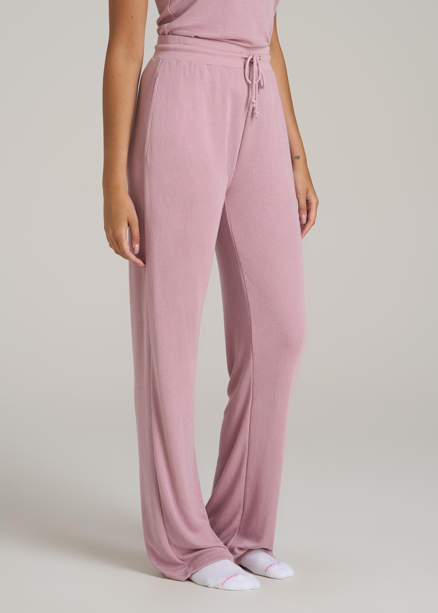 Open-Bottom Waffle Lounge Pants for Tall Women in Pink Peony Product Image