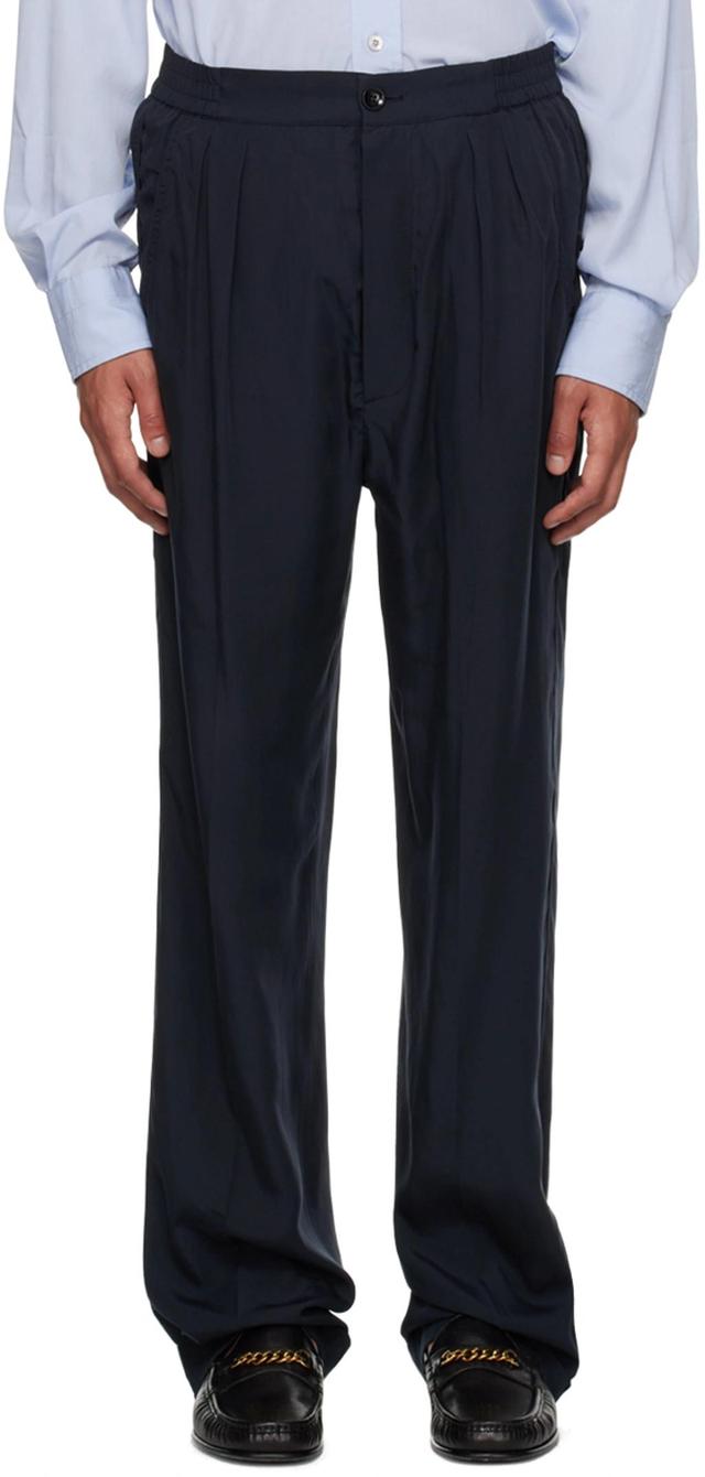 Navy Pleated Trousers In Hb785 Ink Blue Product Image