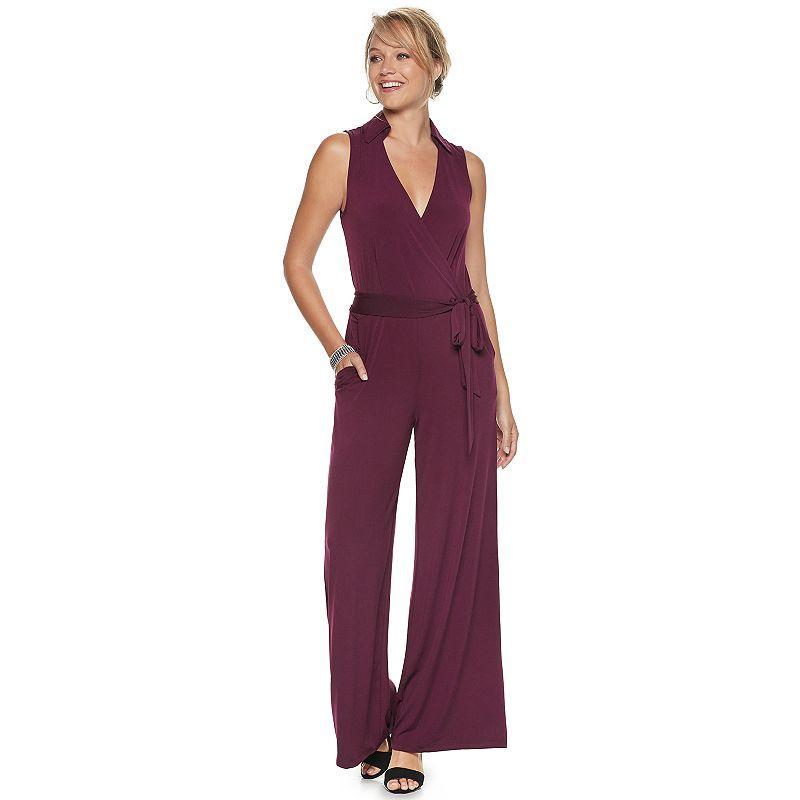 Womens Nina Leonard Surplice Wide-Leg Jumpsuit Product Image