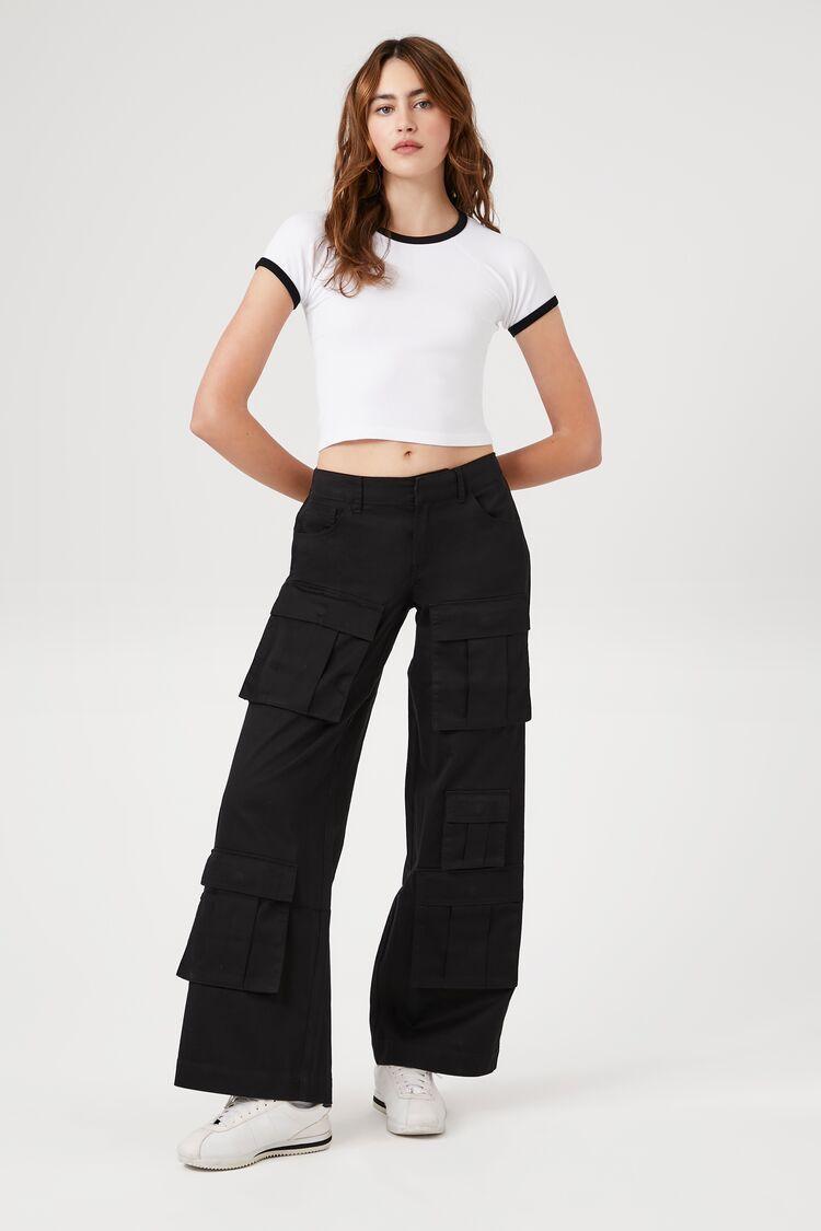 Twill Wide-Leg Cargo Pants | Forever 21 Product Image