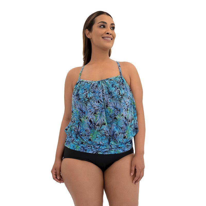 Plus Size A Shore Fit Beyond Eden Mesh Tummy Solutions Swim Top, Womens Product Image